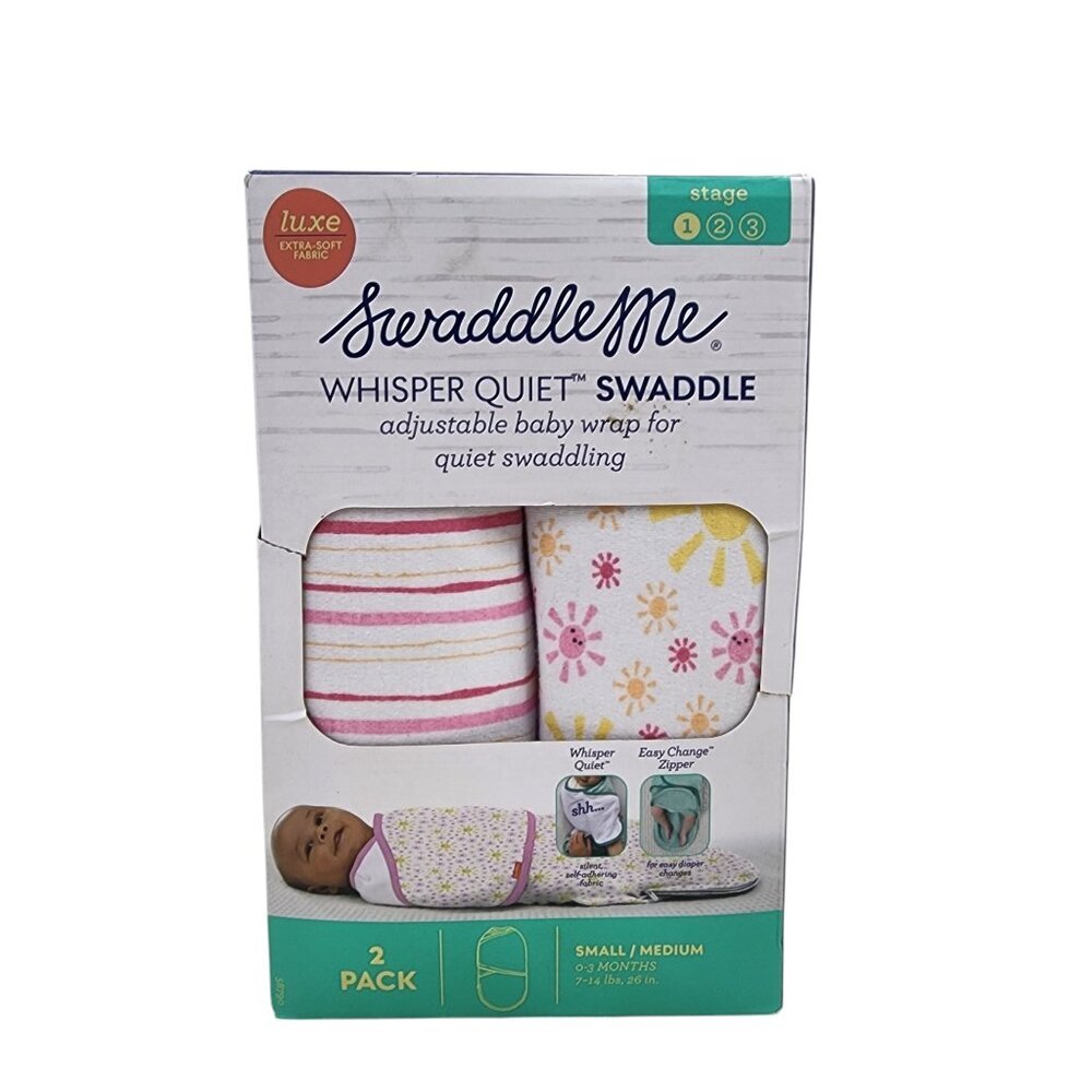Swaddle Me Luxe Whisper Quiet Adjustable Wrap 2 Pack Pink Sun Size S/M